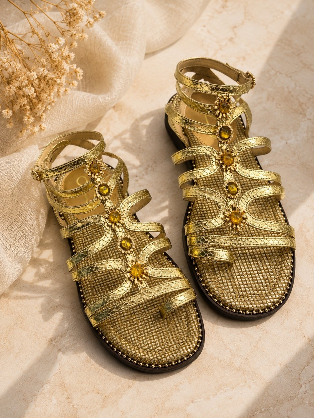 Sam Edelman Tianna Embellished Strappy Gladiator Flat Sandals Size 8